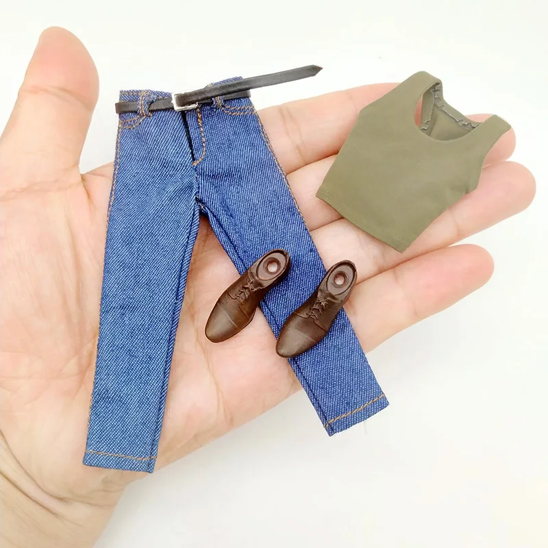 

1/12 Scale Male Soldier Green Vest with Blue Jeans Solid Shoes Clothes Set Model for 6in TBL Action Figure Dolls Accessory