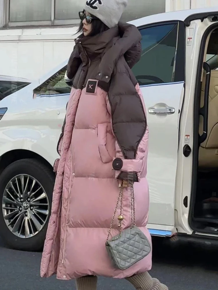 

Korean Version Fashion Long Coat Women 2025 New Winter Hooded Straight Loose Thickened Warm Down Cotton Padded Parkas