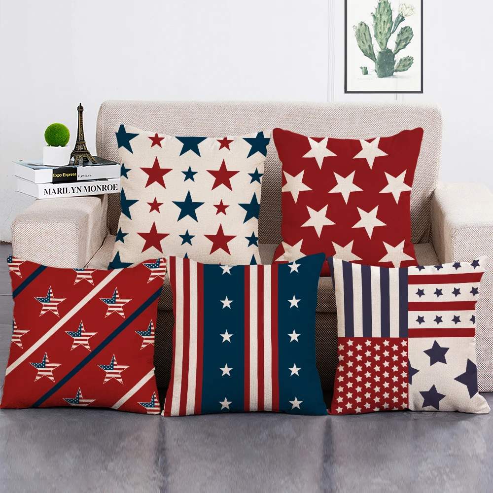 Nordic Five-pointed Star Print Cushion Cover 45x45cm Flag Tower Decorative Throw Pillow Case  Vintage Geometry Decor