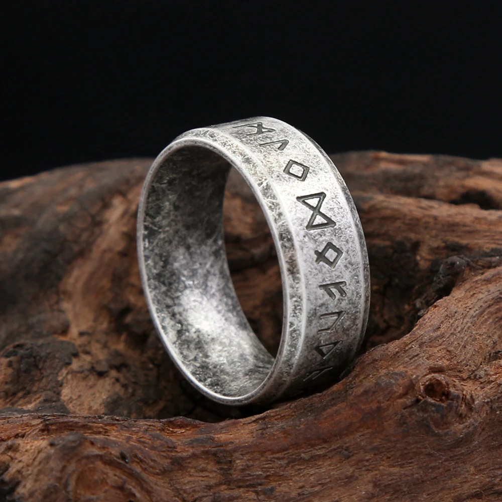 Vintage Simple 316L Stainless Steel Viking Runes Ring Dla Mężczyzn Kobiet Nordic Odins Letter Amulet Pierścionki Para Biżuteria Dropshipping