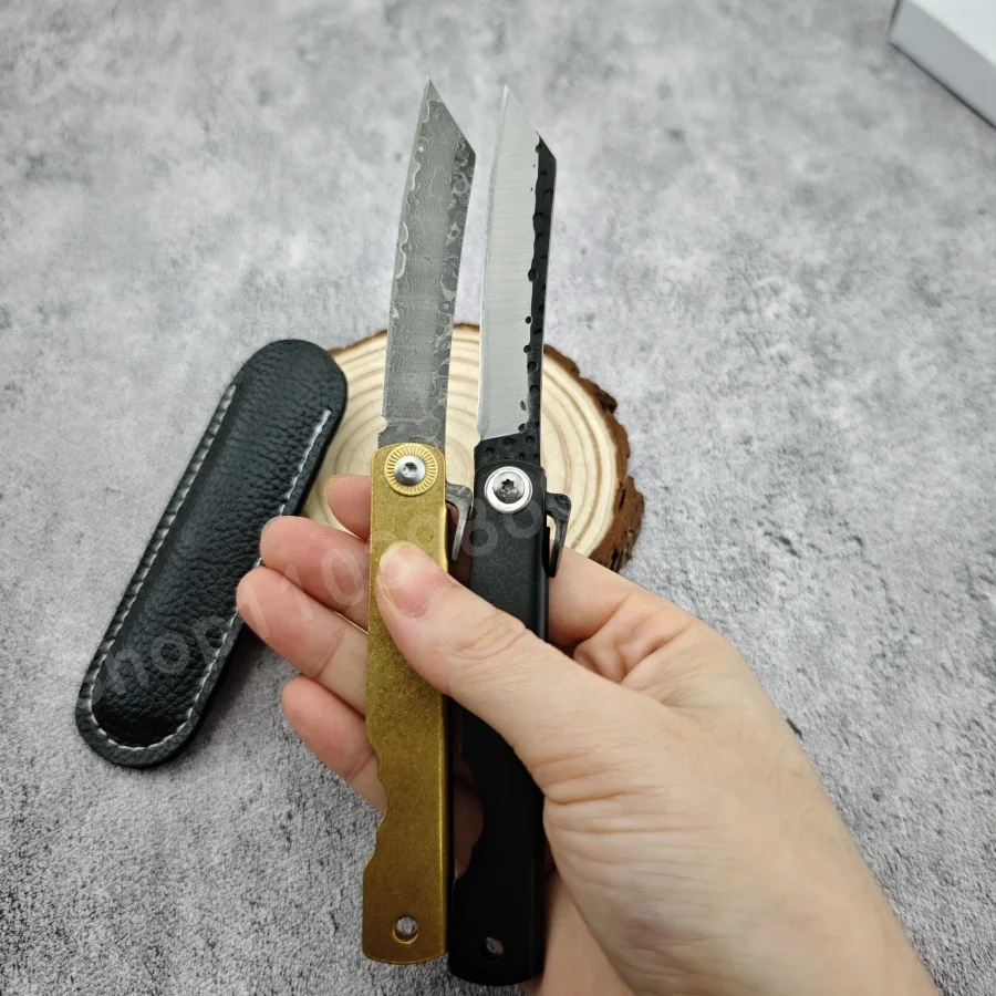 Couteau pliant en alliage de cuivre, lame en acier damas, outil d'urgence de transport quotidien, couteau à fruits Portable, couteau de Barbecue de Camping essentiel