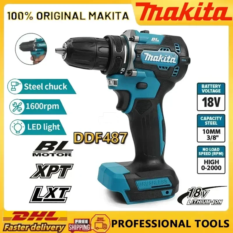 Makita DDF487 18V Cordless Brushless Driver Drill Rechargeable Variable Speed Tool Compatible with Makita 18V Battery System