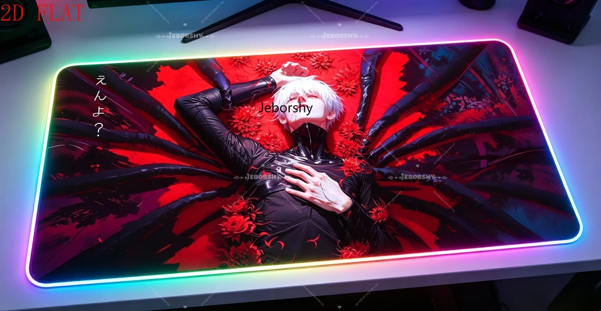 RGB LED Gaming Mouse Pad, Large Red Black Anime Style Desk Mat, Perfect Gift for Gamers & Anime Lovers