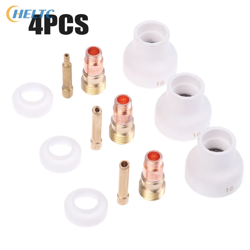 

4Pcs TIG Welding 1.6/2.4/3.2mm White Ceramic Nozzle Alumina Cup Kit Torches WP17 18 26 Stubby Collets Body Gas Lens Set