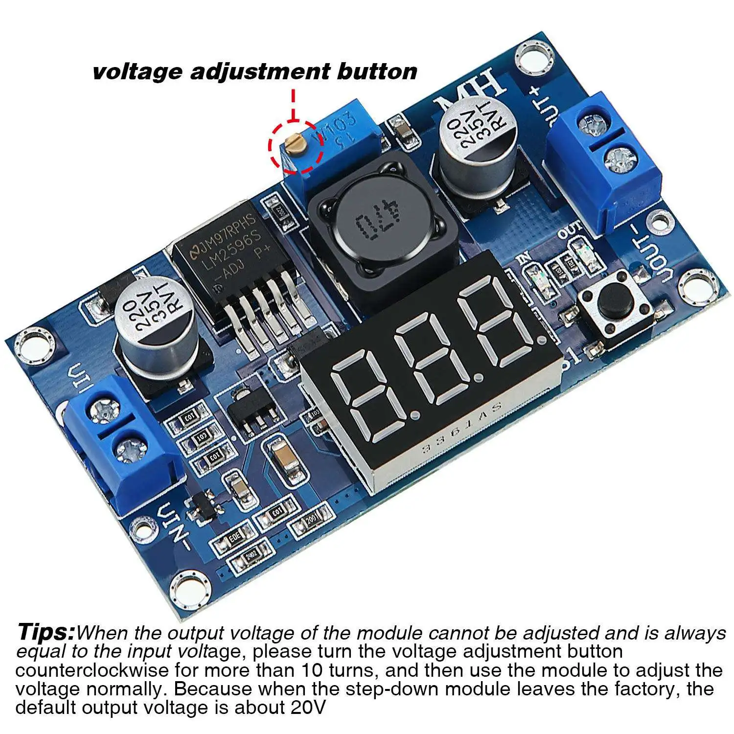 6 X Conversor Down DC-DC LM2596S Ajustável, Regulador de Tensão Down, Módulo de Potência, 36 V, 24 V, 12 V a 5 V, 2 A