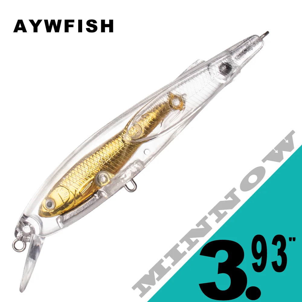 AYWFISH 3.93INCH 8.7G Unpainted Minnow School Fishing Lures Artificial Bait Blanks Sinking Jerkbait Rattle Hard Bait 15PCS / LOT