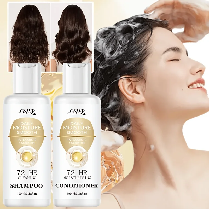 Set de Champú y Acondicionador Hidratante GSWP de 72 Horas, enriquecido con keratina para una hidratación profunda, Ideal como regalo. 100ml + 100ml