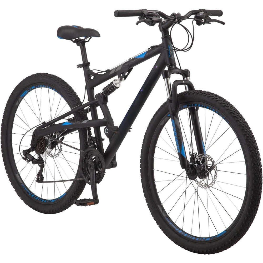 

Mens and Womens Mountain Bike, 29-Inch Wheels, Aluminum Frame, Dual-Suspension, Mechanical Disc Brakes