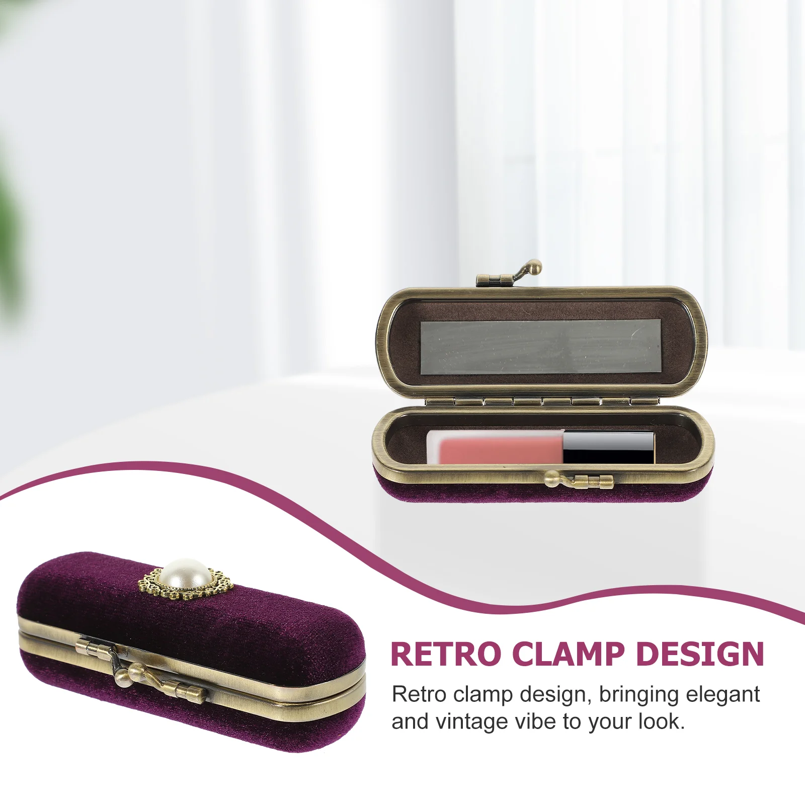 Retro Lipstick Box Organizer Bag Durable Storage Case With Mirror (Red, Random Inner Color)