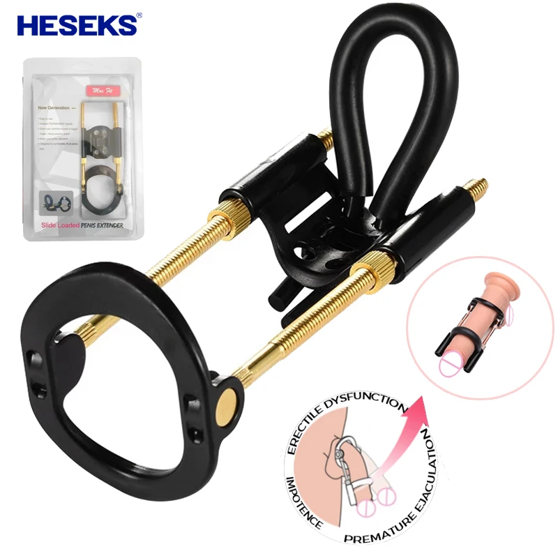 HESEKS Male Enlargement Penis Extender Silicone Pump Enlarger Stretcher Tension Traction Correction Bending Sex Toys For Men