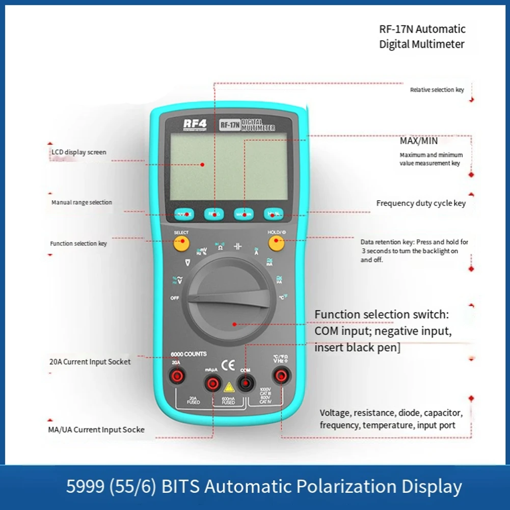 Electrical Measurements Digital Voltage Tester Automatic Identification Automatic Polarity Display Blue-gray Silicone