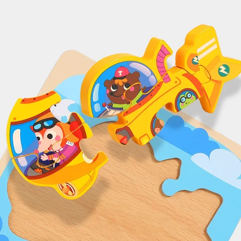 3D Baby Holz Puzzle Montessori Spielzeug Kinder Lernen Bildungs Tangram Form Verkehrs Tier Cartoon Puzzle Kognitive Spiele