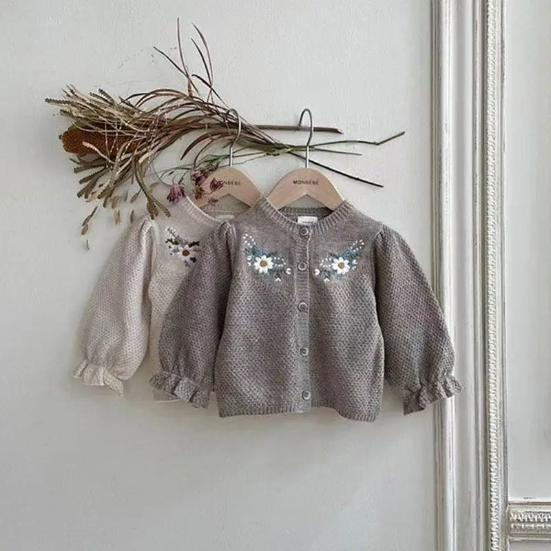 

New Autumn Children Long Sleeve Sweater Coat Baby Girls Embroidered Knitted Cardigan Jacket Kids Toddler Single Breasted Clothes