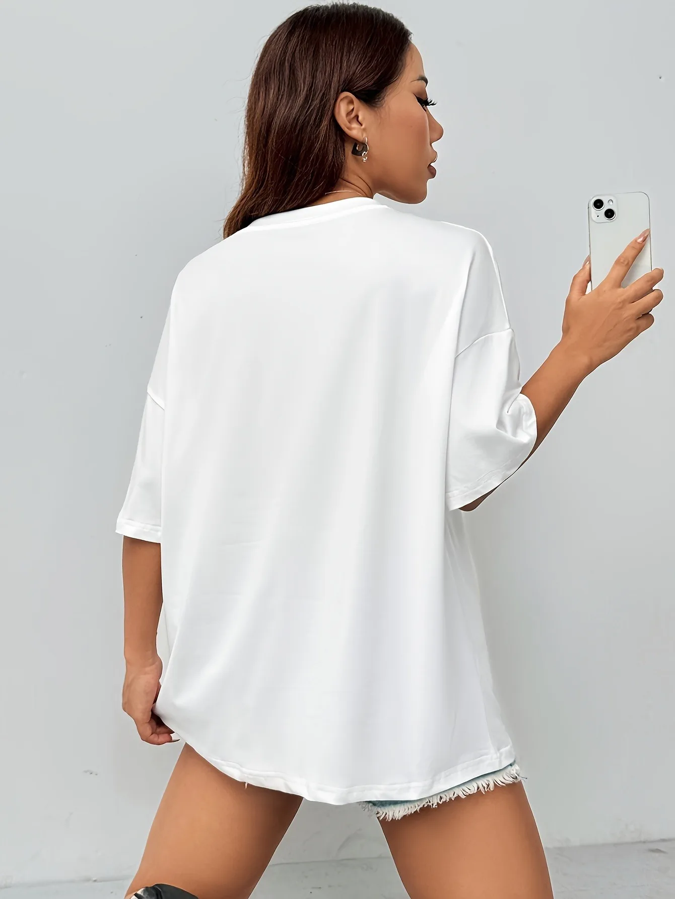 T-shirt met grafische print en verlaagde schouder, casual top met korte mouwen en ronde hals voor lente en zomer, dameskleding