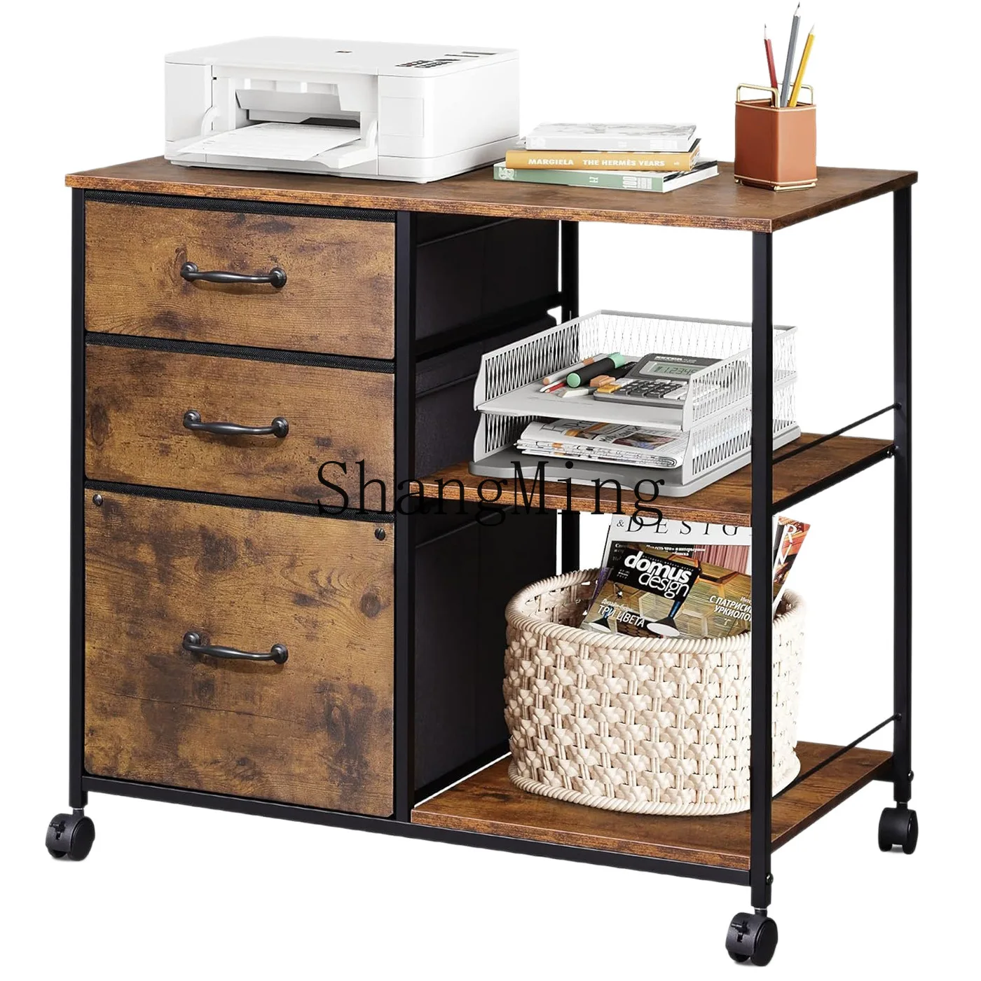 SM Home Office Under Desk Storage Cabinet With Drawer Printer Shelf Multi-layer Storage Locker