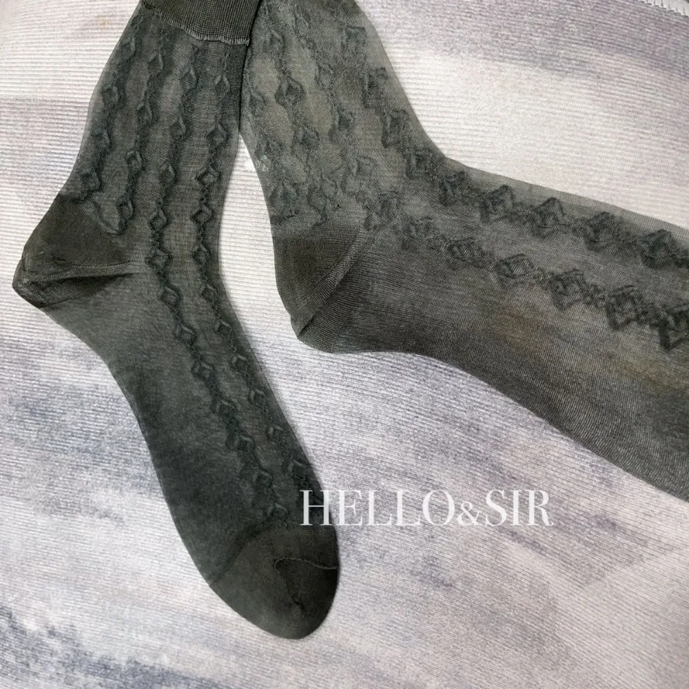 Grayish Green Nylon Stockings for Men Loose Thin Sexy Transparent Men Sheer Socks Solid Color See Through Business Dress Socks