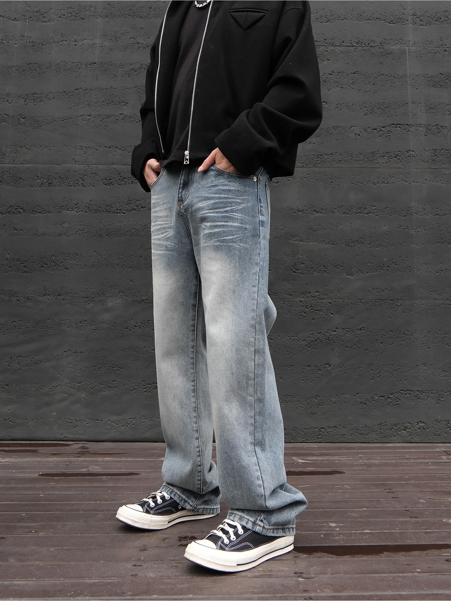 JDKZ الأمريكية الرجعية Waed واسعة الساق الجينز الرجال فضفاض معلقة السراويل الطويلة الشباب العصرية العلامة التجارية الجينز مستقيم قطع منخفضة الخصر