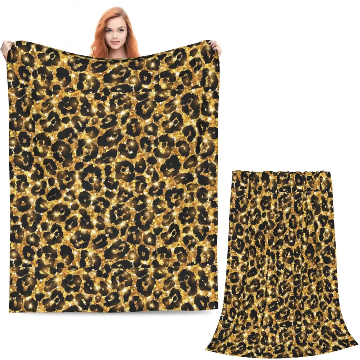 Leopard Print 4 Blanket Soft Warm Flannel Throw Blanket Bedspread for Bed Living room Picnic Travel Home Couch