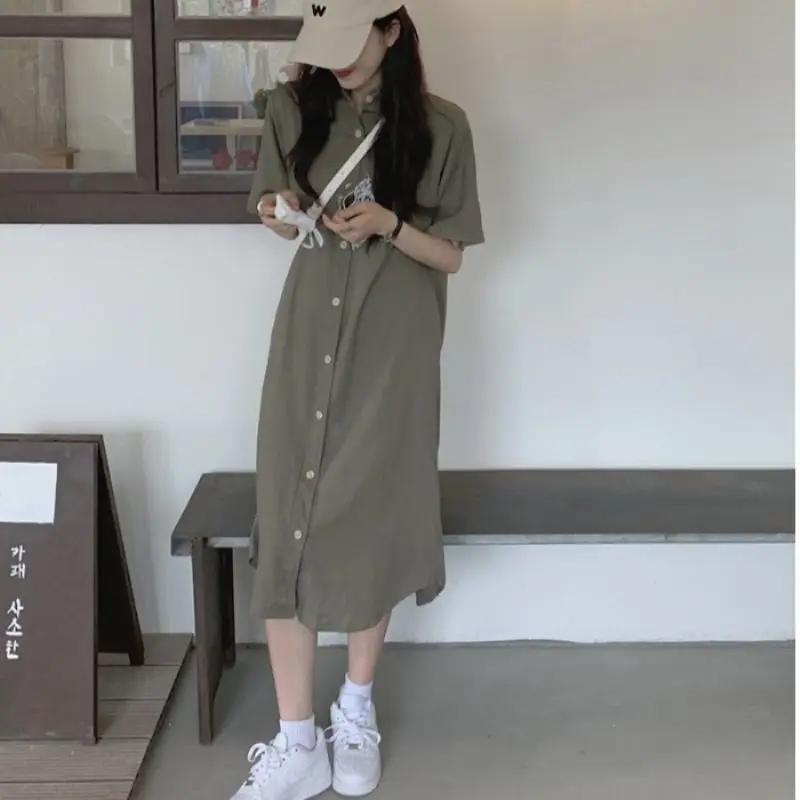 Loose Cotton and Linen Dress, New Spring and Summer Niche Mid Length Skirt, This Year's Popular Skirt, Shirt Skirt for Women