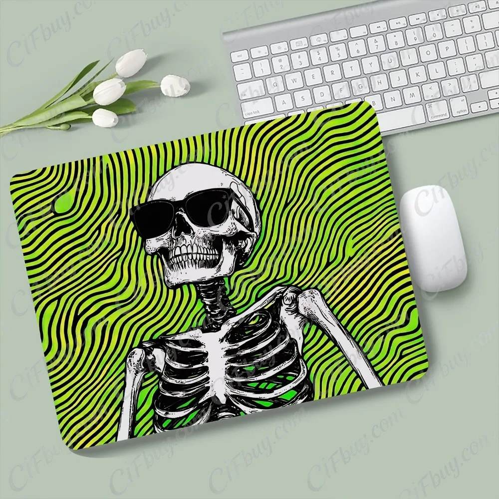 CIFbuy Mouse Pad Small Anime Green Stripe Sunglasses Skull Retro Print Smooth Cursor Precise Tracking Non-Slip Wear-Resistant Ga