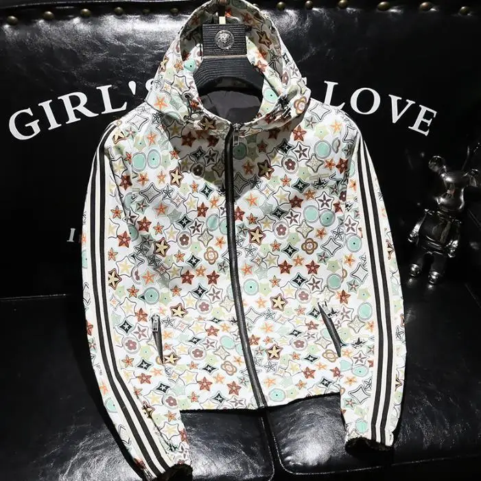 

Trendy brand jacket men's spring and autumn new casual handsome hooded trend printed fashion men's jacket tide