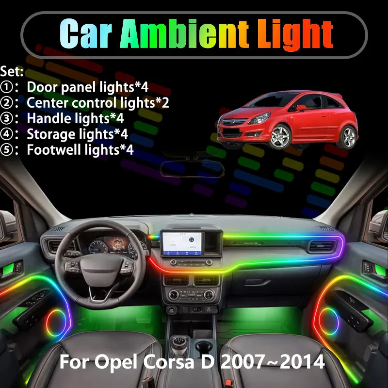 

Для Opel Corsa D 2007~2014 S07 Vauxhall 2/18 в 1: Комплект светодиодной подсветки салона и багажника USB RGB с эффектом потока