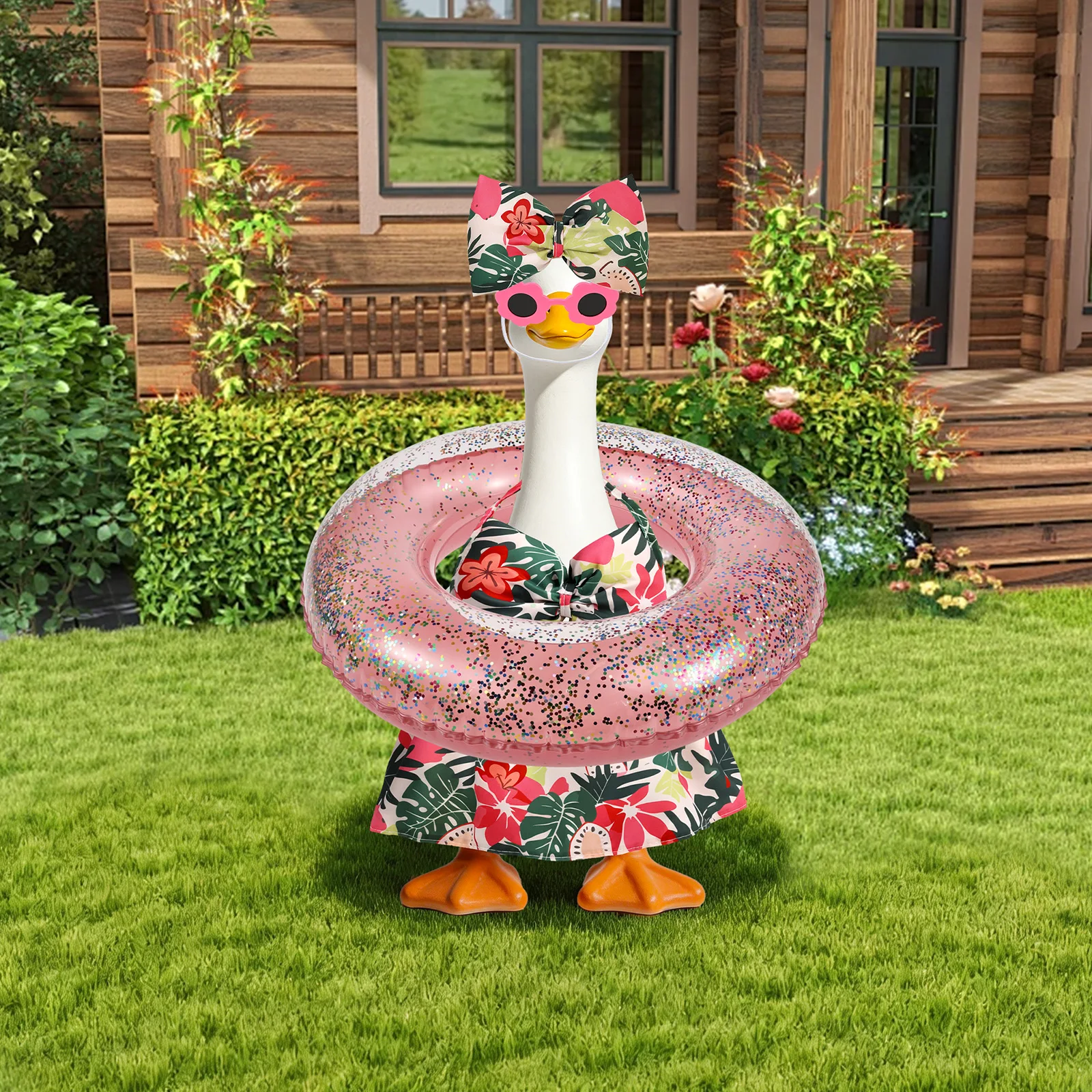 23 Inch Goose Clothes Hawaiian Porch Goose statue Outfit Decorative Summer Bikini Lawn Goose Costume Yard Garden Goose Clothing