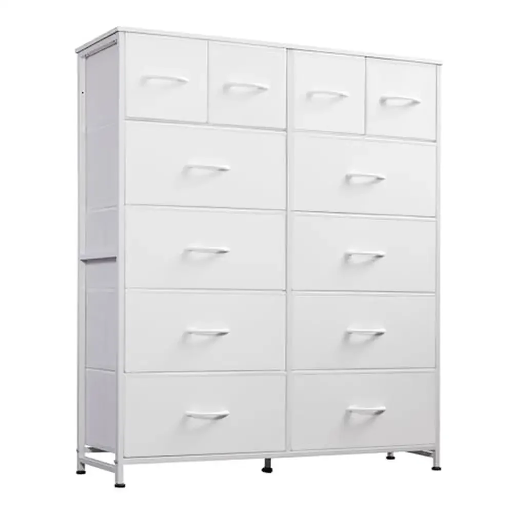 

Fabric Tall Storage Dresser with 12 Drawers Bedroom Closet Organizer Steel Frame Portable Drawers Breathable Non-Woven Material