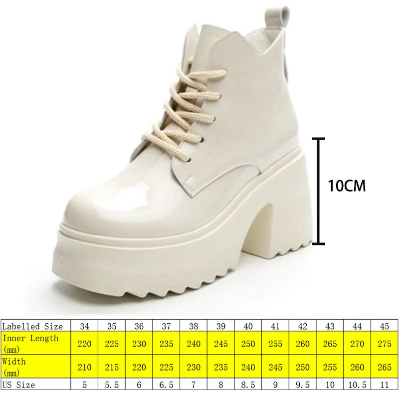 Fujin 10CM Patent Wedge Pumps High Brand Genuine Leather Spring Autumn Shoes Mid Calf Ankle Boots Women Platform Females Shoes