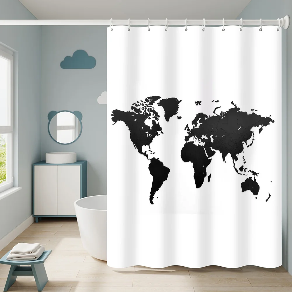 Waterproof Shower Curtain World-Map Bathroom Curtains Accessories Bath Fabric Set the Anti-mold Opaque Washable 180x200 Products