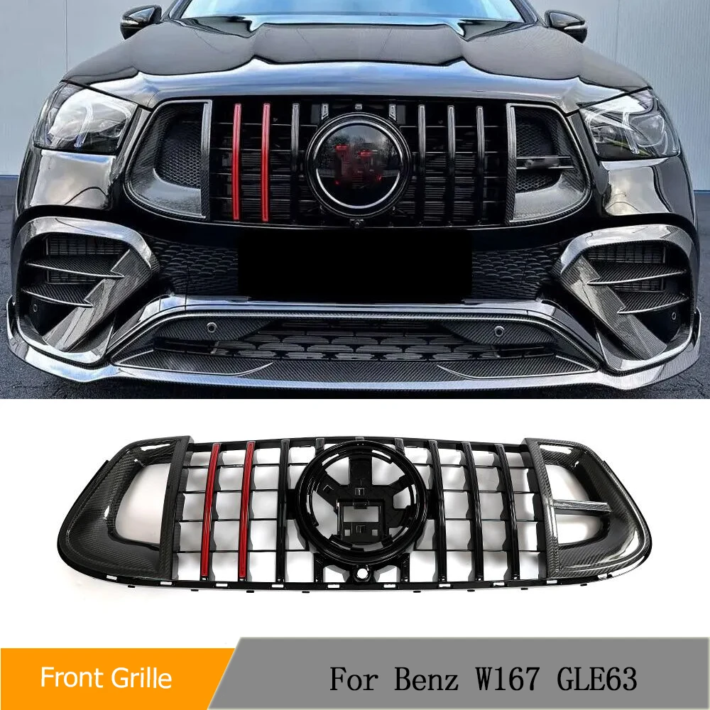 Car Racing Grille For Mercedes-Benz GLE Class W167 C167 GLE63 AMG 2021UP Real Carbon Front Kidney Bumper Grille Grill