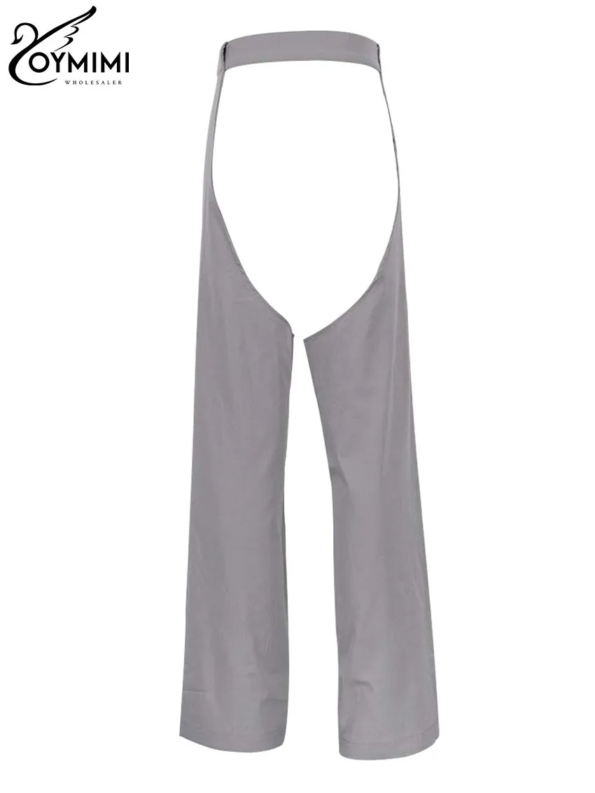 Oymimi-Pantalones elegantes de cintura alta para mujer, pantalón largo recto, con botones, color gris, informal, a la moda, novedad