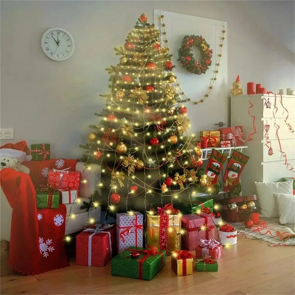 Outdoor LED Christmas Tree Top Ring Light Waterfall String Waterproof Garden Patio Yard Decoration Warm White