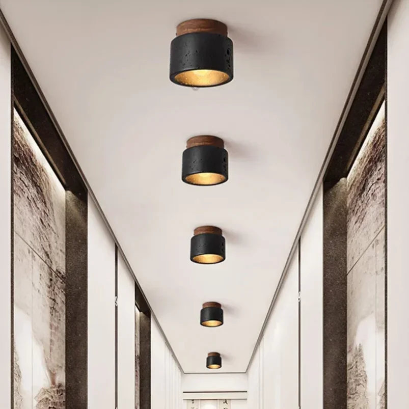 

2025 Italian Retro Black Hole Stone Ceiling Light Balcony Corridor Lighting Bedroom Living Room Dining Room Marble Decorative Li