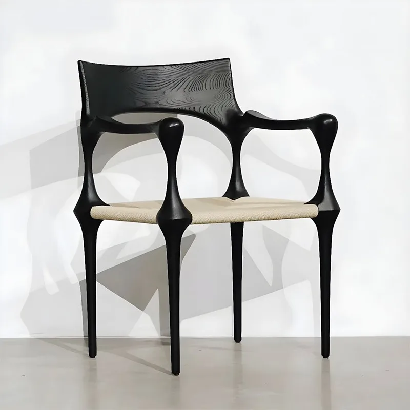 IN Solid wood dining chair Vintage Internet celebrity back chair Restaurant dining chair Black adult furniture