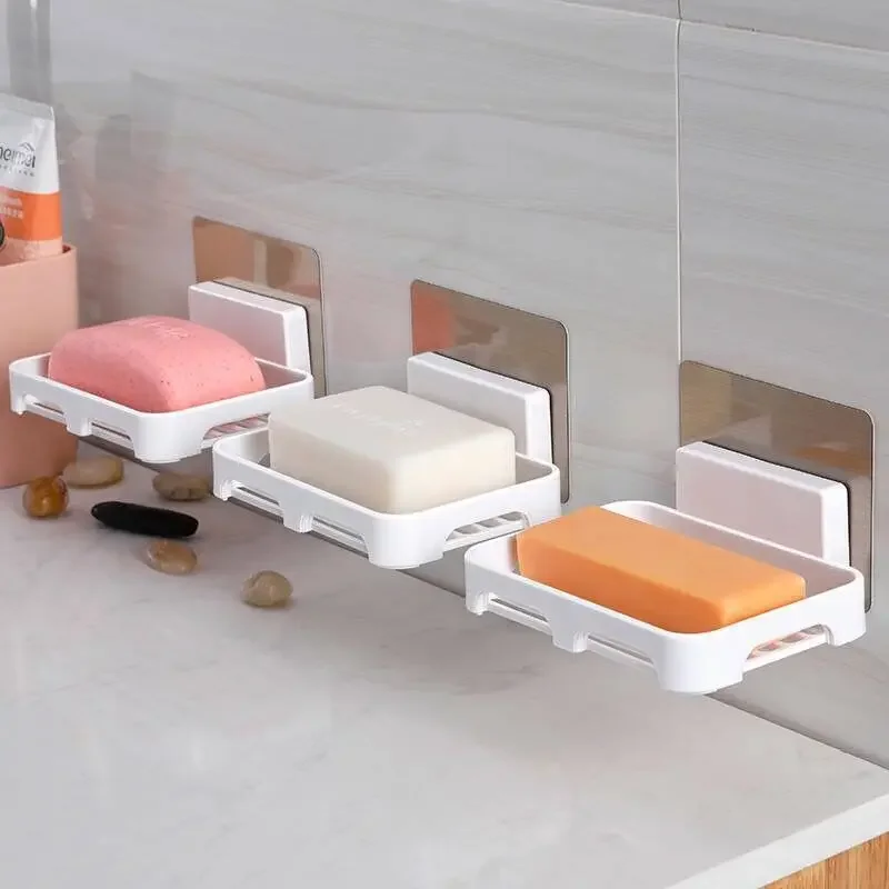 Soap Rack No Drilling Wall Mounted Double Layer Soap Holder Soap Sponge Dish Bathroom Accessories Soap Dishes Self Adhesive