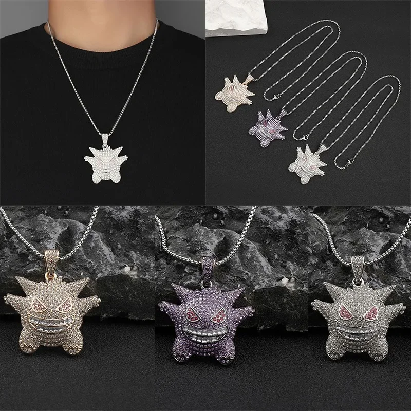 Pokemon Gengar Diamond Necklace Anime Shaped Necklace Children\'s Birthday Gift Simple Fashion Neck Pendant Decoration Gifts