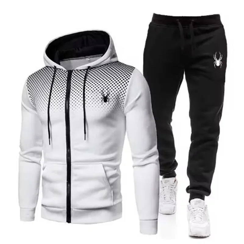 

Spring And Autumn New Men's Set Casual Sportswear Printed Hooded Zipper Jacket + Trousers Two-piece Fashion Men's Clothing