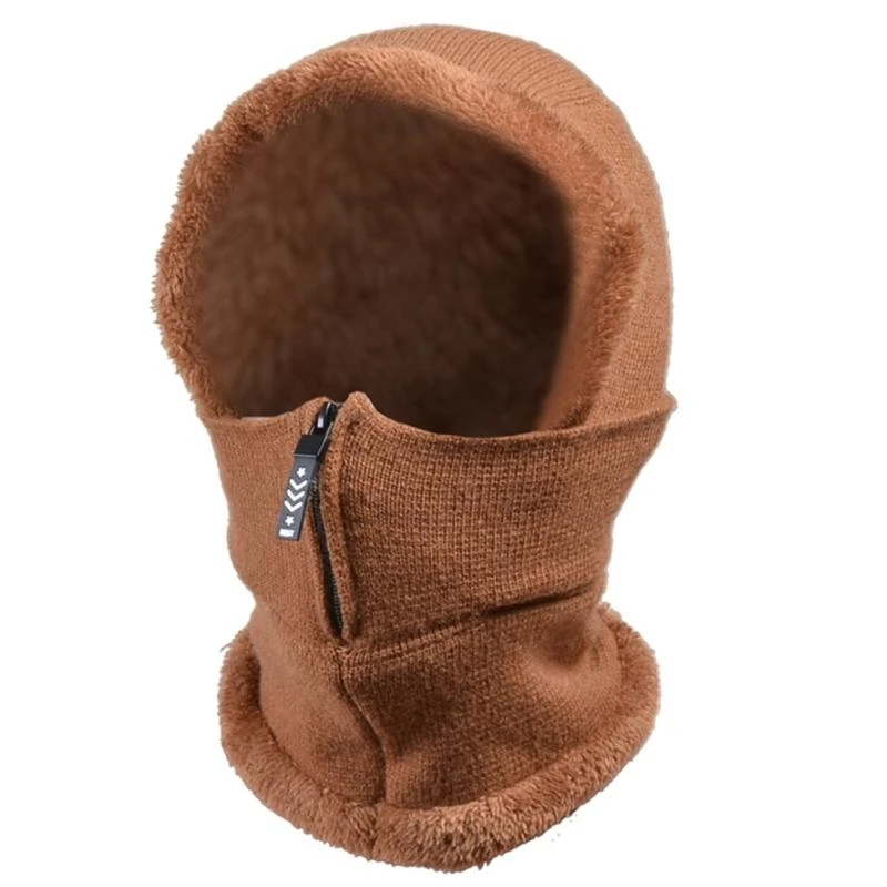 R1WE Donna Inverno Passamontagna lavorato a maglia Beanie Cappello unita Zipper Up Sci Maschera per il viso Outdoor in