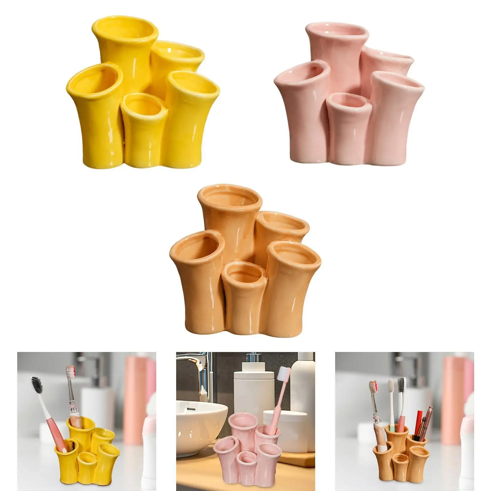 Ceramic Multifunctional Organizer Makeup Brush Holder for Vanity Dormitory