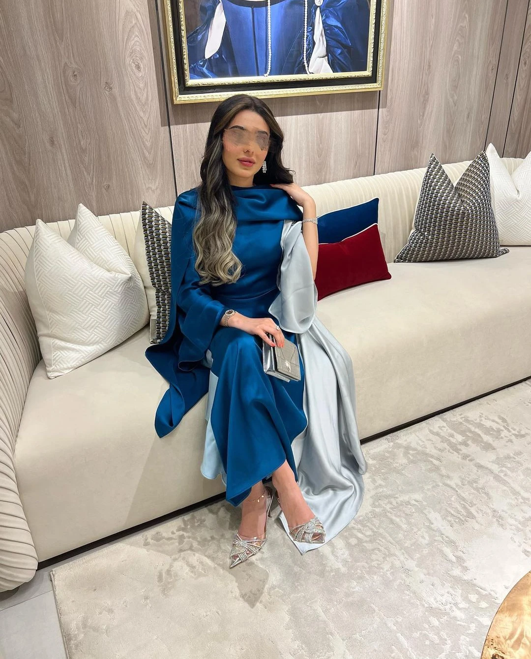 

AsaNagi Blue Colourful Satin Evening Dresses V Neck A Line Formal Party Prom Dress 2023 Saudi Arabic فساتين السهرة