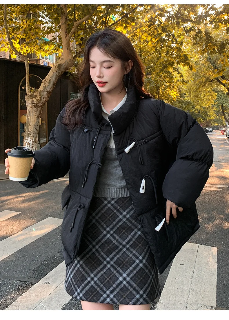 Korean Sweet Short Down Cotton Jacket for Women Stand Collar Toggle Button Puffer Parkas Woman Loose Candy Color Padded Jacket