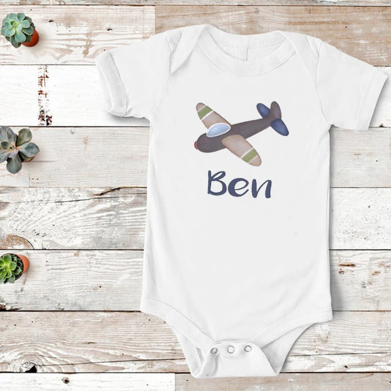 

Personalized Baby Boy Shirt Airplane Personalized Name Family Matching Clothes 2022 Custom Baby Boy Name Tshirt Letter Cotton M