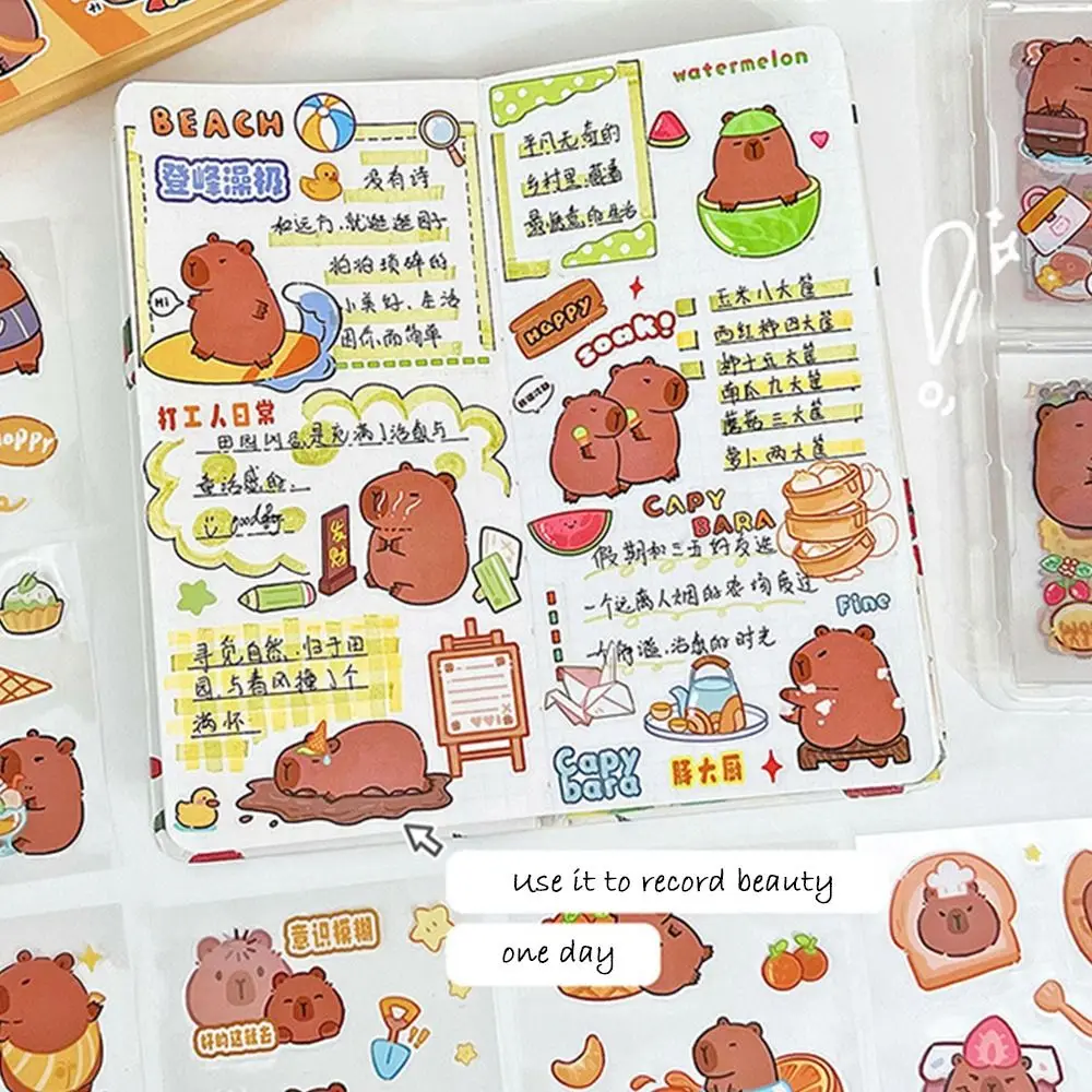 PET Capybara Sticker Cartoon Material Scrapbooking Capybara Handbook Stickers Stationery Cartoon Decorative Stickers