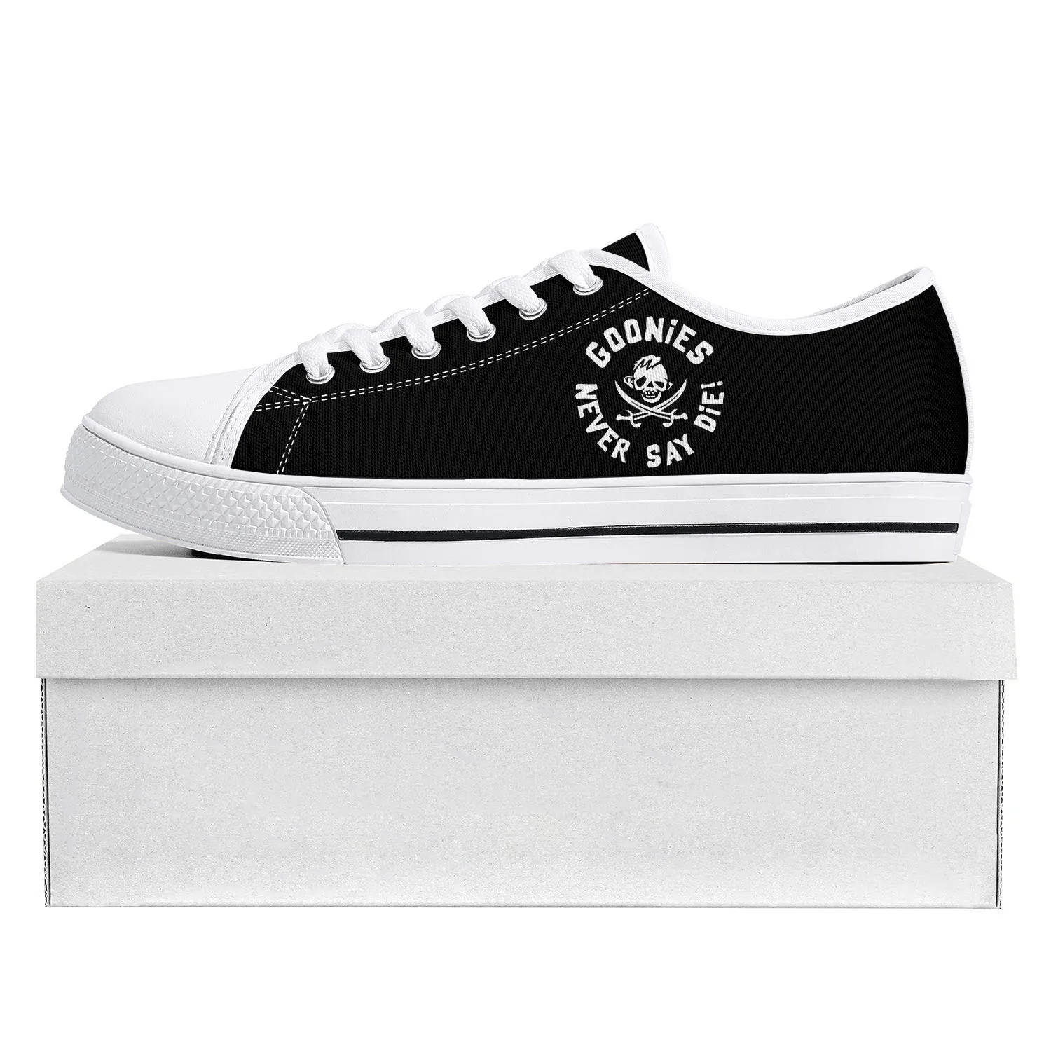 

Низкие кроссовки goonet Never Say Die Skull Pirate Rock, мужские и женские холщовые кроссовки для подростков, обувь на заказ для пар