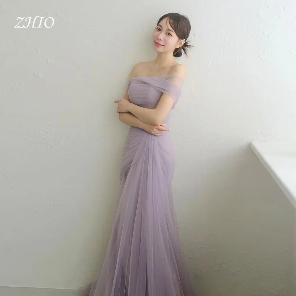 

ZHIO Elegant Lavender Wedding Party Dress Off Shoulder Draped Tulle Evening Dresses Korea Bridal Reception Gowns Customized