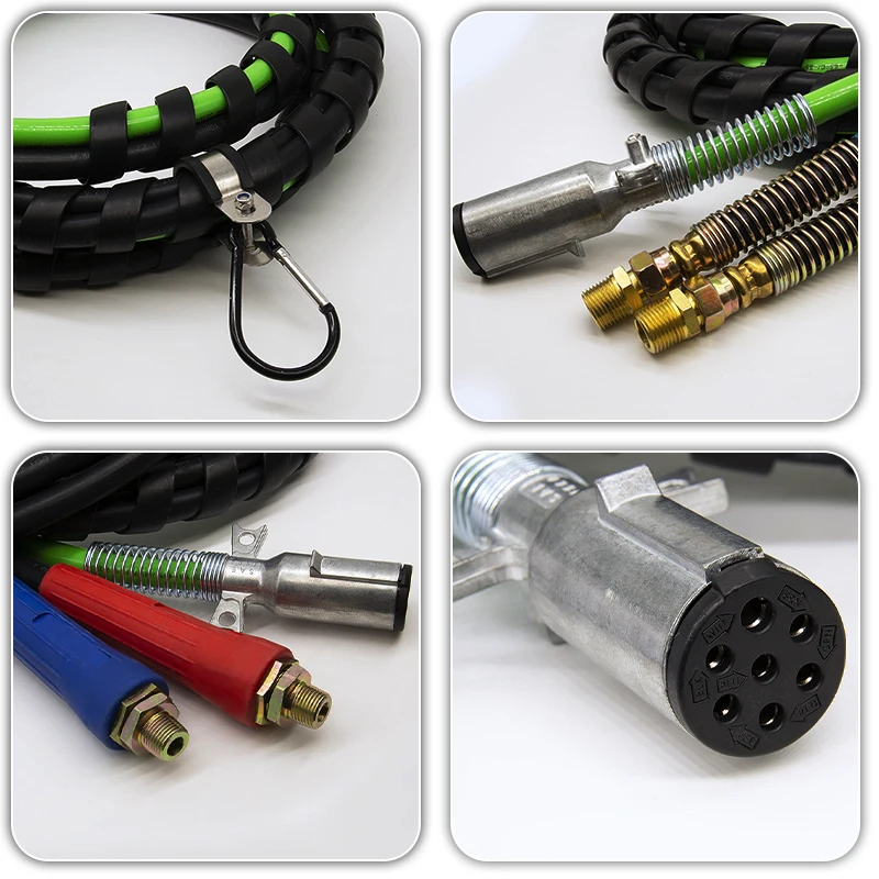 12ft 3 in 1 ABS Electrical Power Air Line Hose Kit Airline  Wrap 7 Way  Cable  Semi truck tractor trailer