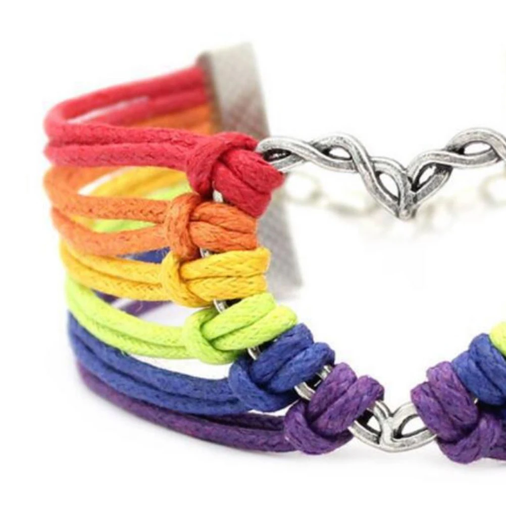 2 قطعة قوس قزح فخر مثلي الجنس مثليه قوس قزح اللون سوار سوار المعصم يناسب معظم الزي غير القابل للصدأ دائم