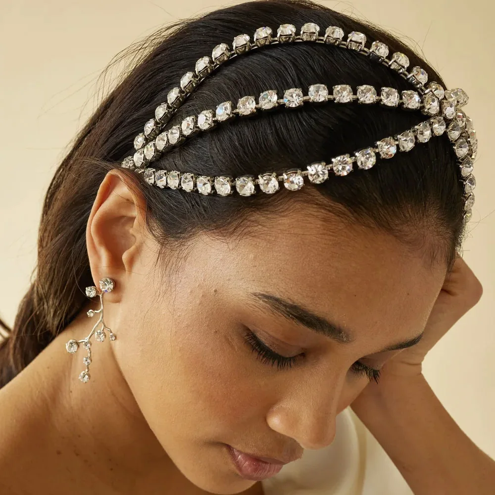 

Hot Sells Say In Headbands, Shiny Multilayer Exaggerated Full Diamond Headbands Vintage Accessories Hair band