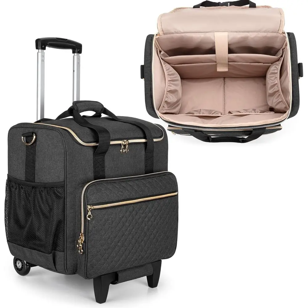 

Rolling Laptop Teacher Bag with Detachable Dolly, Multifunctional Tote for Educators, Black